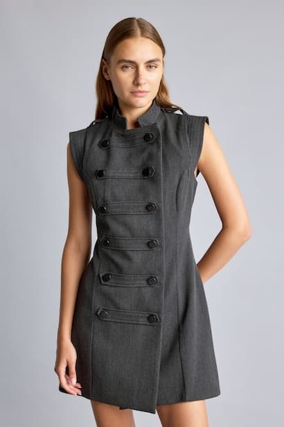 Asymmetric Sleeveless High Neck Mini Dres Dress (٣)