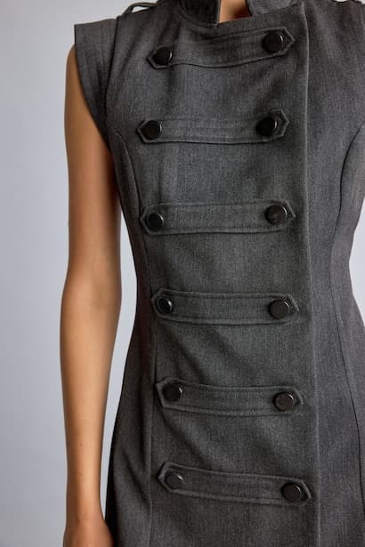 Asymmetric Sleeveless High Neck Mini Dres Dress (٤)