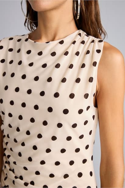 Crew Neck Polka Dot Gathered Tulle Midi Dress (٤)