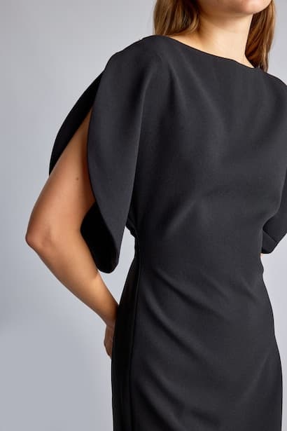 Asymmetric Boat Neck Short Sleeve Crepe Midi Dress (٤)