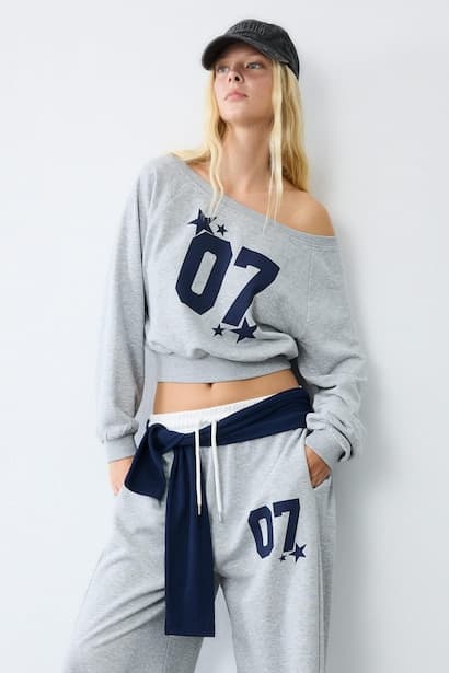 Oversize Thick Printed Crop Sweatshirt Knitwear