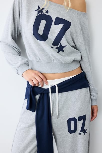 Oversize Thick Printed Crop Sweatshirt Knitwear (٣)