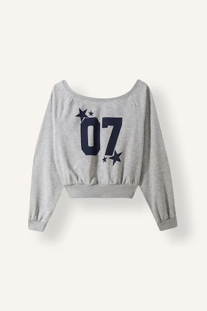 Oversize Thick Printed Crop Sweatshirt Knitwear (٤)