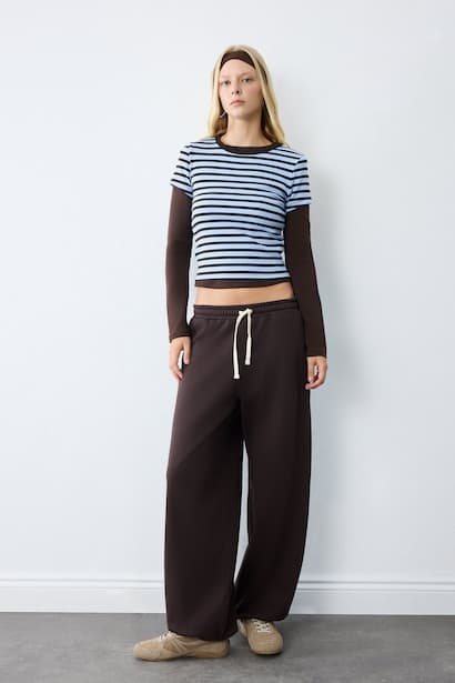 Loose Fit Elastic Hem Thick Sweatpants Trousers