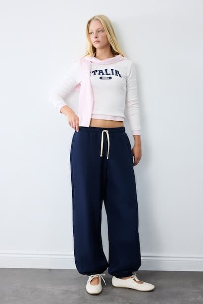 Loose Fit Elastic Hem Thick Sweatpants Trousers