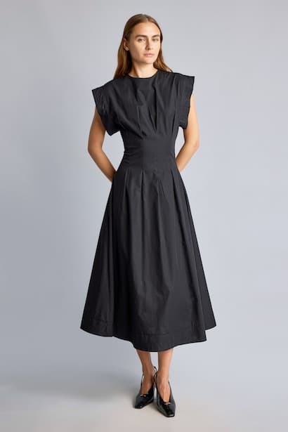 Crew Neck Poplin Midi Dress