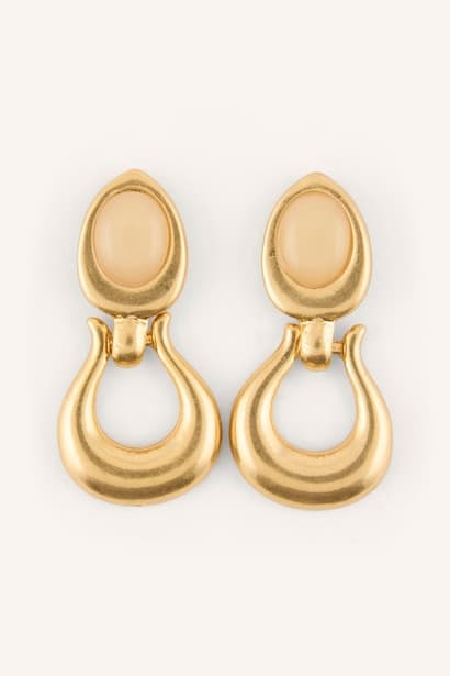 Woman Drop Oval Stone Detail Earrings Jewellery