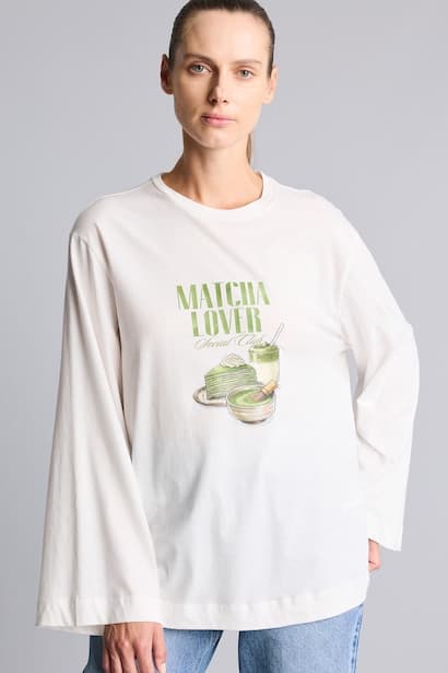 100% Cotton Printed Crew Neck Long Sleeve T-Shirt Modest