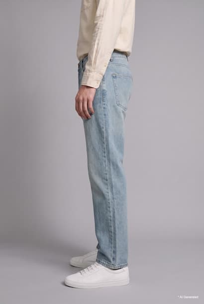 Baggy Fit Mid-Rise Wide Leg Jeans Denims (٣)