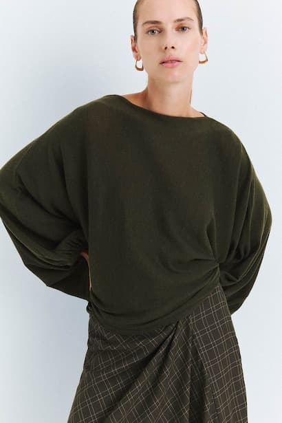 Basic Knit Boat Neck Balloon Sleeve Pullover