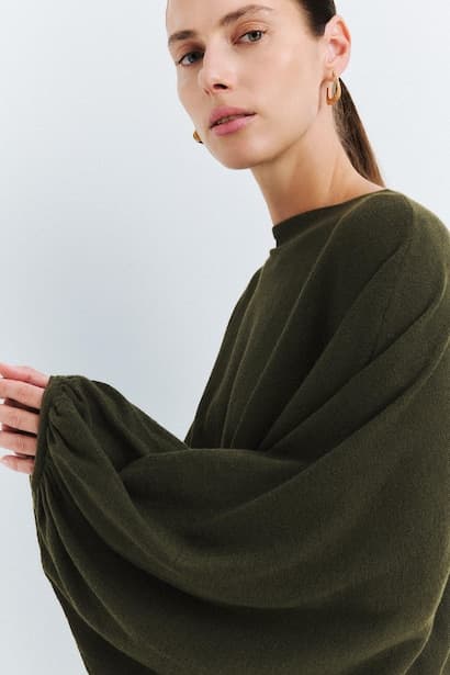 Basic Knit Boat Neck Balloon Sleeve Pullover (3)