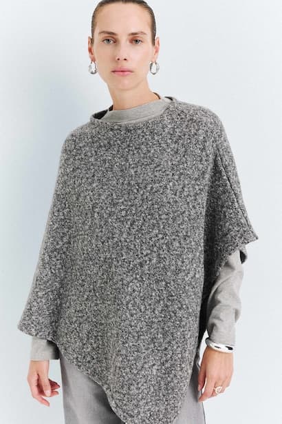 Loose Fit Boat Neck Knit Poncho Pullover Modest