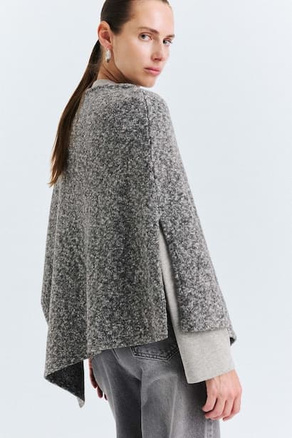 Loose Fit Boat Neck Knit Poncho Pullover Modest (٤)