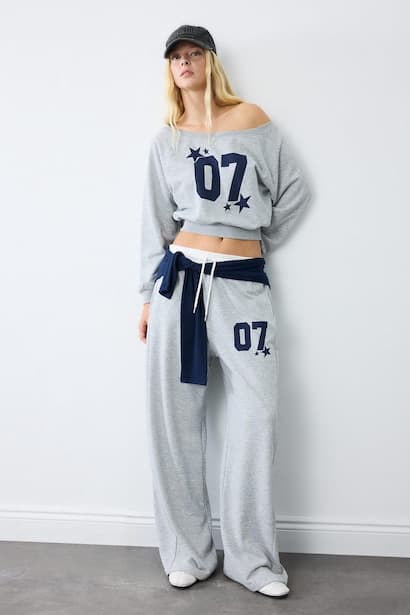 Wide Leg Kalın Sweatshirt Kumaşı Trousers