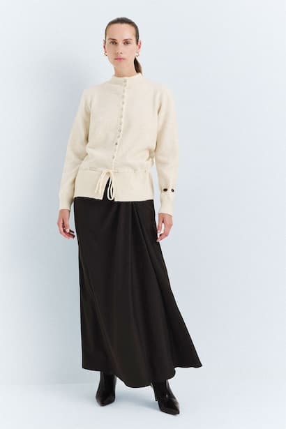 Regular Drape Detail Regular Waist Maxi Skirt (3)
