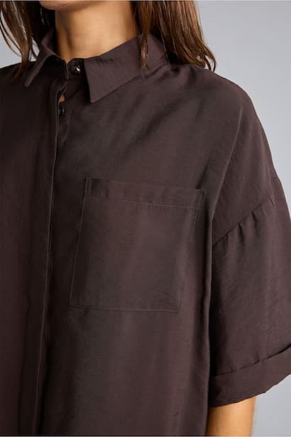 Overshirt Fit Modal Single Pocket Short Sleeve Shirt (٤)