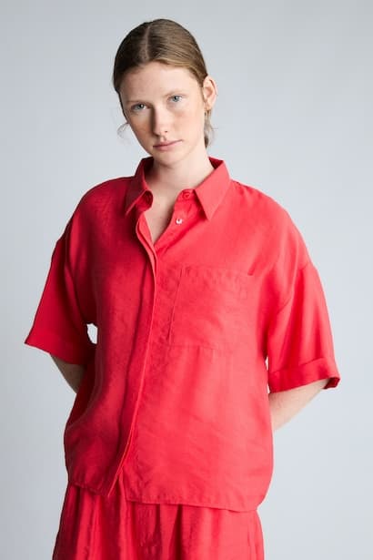 Overshirt Fit Modal Single Pocket Short Sleeve Shirt (٣)