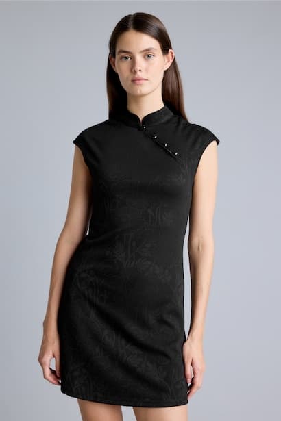 Sleeveless Self Patterned Jacquard Design Mini Dress (3)