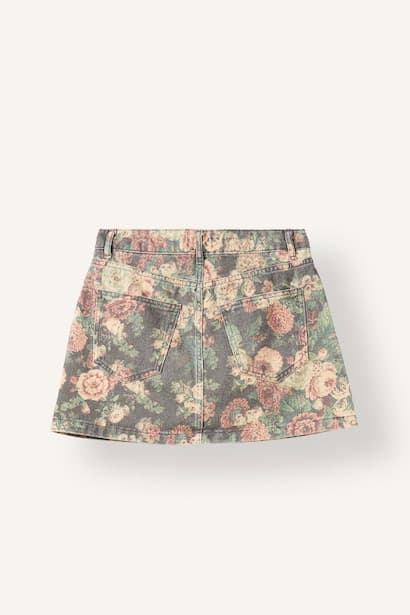 Flared Fit 100% Cotton Floral Gabardine Pocket Mini Skirt (٣)