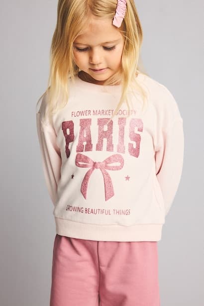Baby Girl Printed Sweatshirt and Sweatpants Set (٣)
