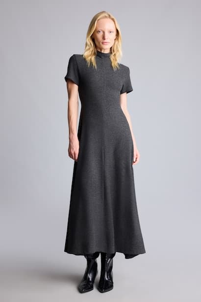 A-Line Boat Neck Short Sleeve Midi Dress