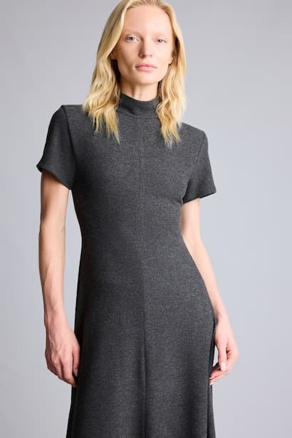 A-Line Boat Neck Short Sleeve Midi Dress (٣)