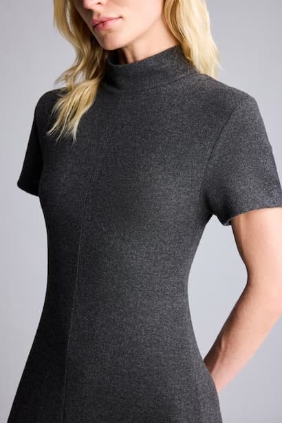 A-Line Boat Neck Short Sleeve Midi Dress (٤)
