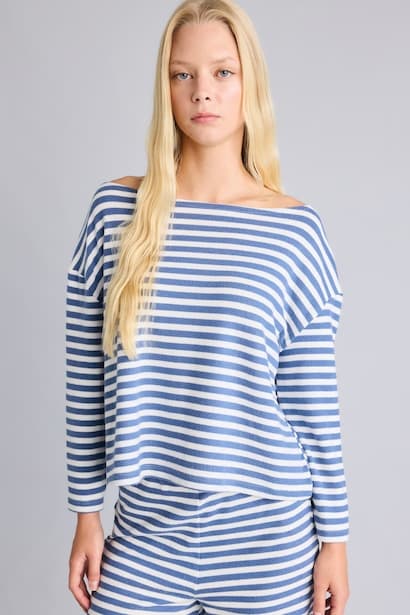 Loose Fit Striped Boat Neck T-Shirt