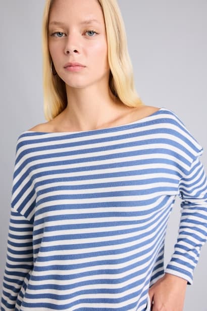Loose Fit Striped Boat Neck T-Shirt (4)