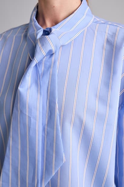 Oversize Fit Bowtie Poplin Striped Long Sleeve Shirt (٤)