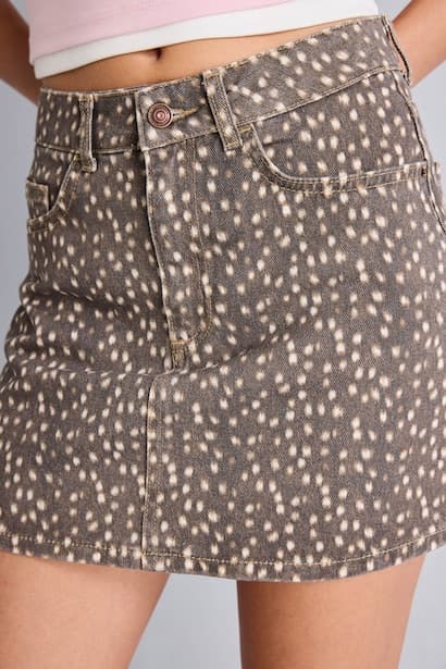 100% Cotton A-Line Patterned Gabardine Mini Skirt (4)