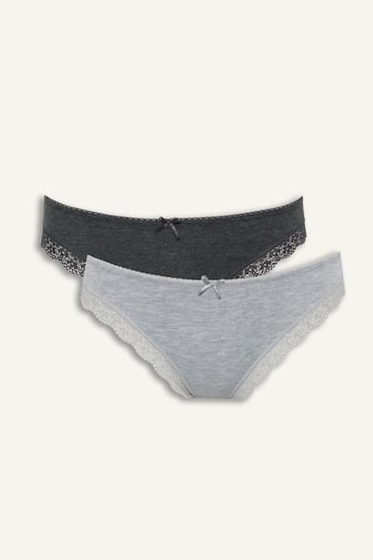 Ribbed Brazilian Lace Detail 2 Piece Panties Underwear