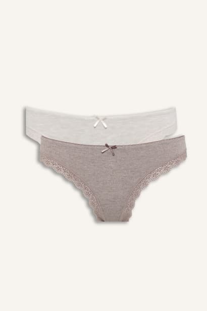 Ribbed Lace and Bow Detail 2 Piece Panties Underwear