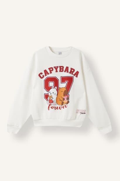 Girl Capybara Printed Crew Neck Sweatshirt (٣)