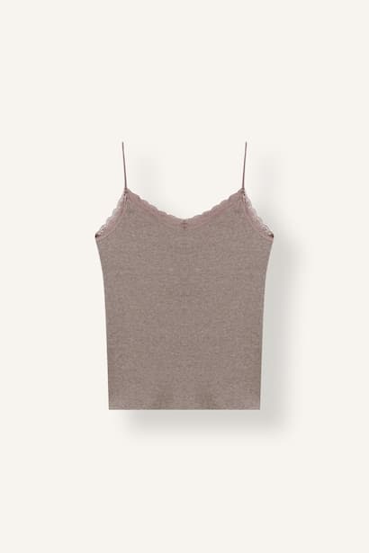 Lace Detail Ribbed Basic Tank Top Tank Top & Crop Top