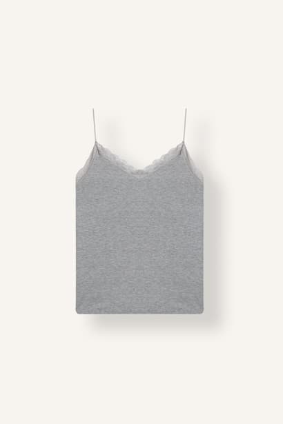 Lace Detail Ribbed Basic Tank Top Tank Top & Crop Top