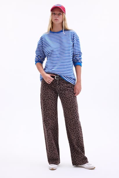 Leopard Print Straight Fit Gabardine Trousers