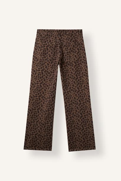 Leopard Print Straight Fit Gabardine Trousers (٣)