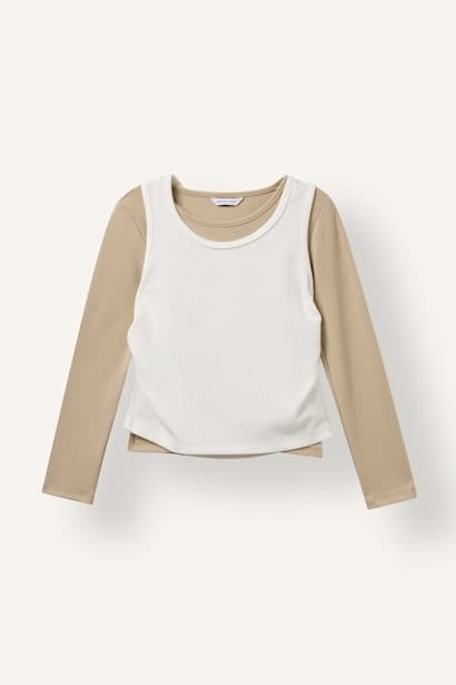 Girl Fashion Fit Ribbed Long Sleeve Basic 2 Piece T-Shirts
