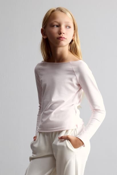 Girl Slim Fit Large Collar Raglan Basic T-Shirt (٣)