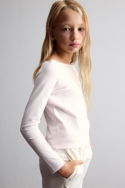 Girl Slim Fit Large Collar Raglan Basic T-Shirt (٤)