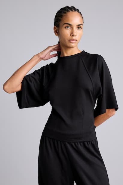 Regular Fit Crew Neck Seam Detail Raglan Short Sleeve Basic T-Shirt (٣)