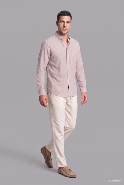 Regular Fit Fine-Striped Cotton Long Sleeve Shirt