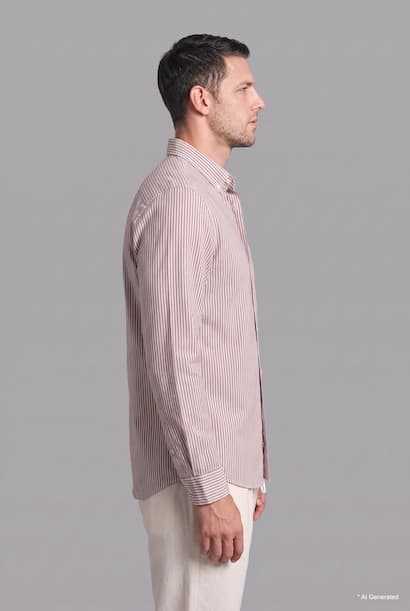 Regular Fit Fine-Striped Cotton Long Sleeve Shirt (٣)