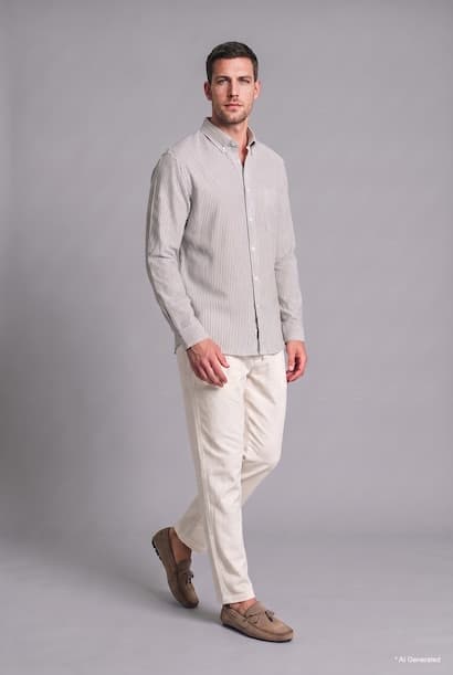 Regular Fit Cotton Fine-Striped Long Sleeve Shirt