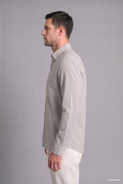 Regular Fit Cotton Fine-Striped Long Sleeve Shirt (٣)