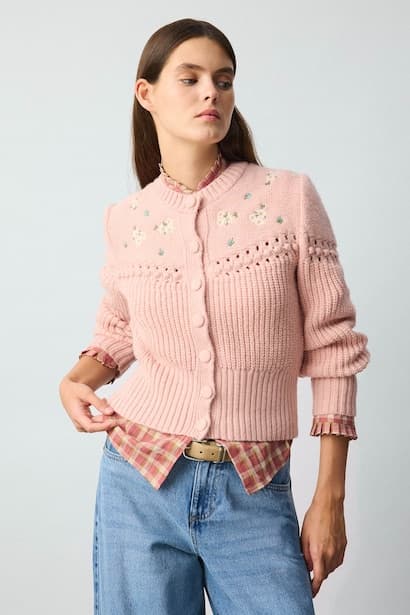 Regular Fit Knit Floral Cardigan
