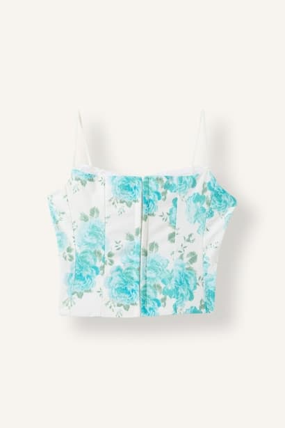 Fitted Printed Lace-Up Corset Lace Detail Bustier Tank Top & Crop Top (٤)