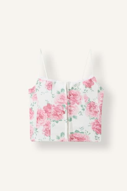 Fitted Printed Corset Lace Detail Top Tank Top & Crop Top (٤)