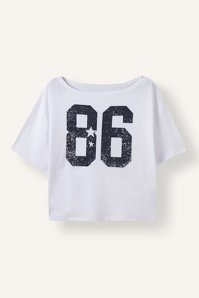 Loose Fit Modal Printed Boat Neck T-Shirt